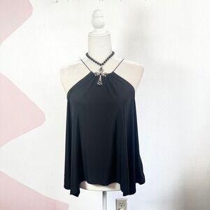 VTG 2000s Express Black Halter Tank Top Sz Small Minimalist Asymmetrical Fairy